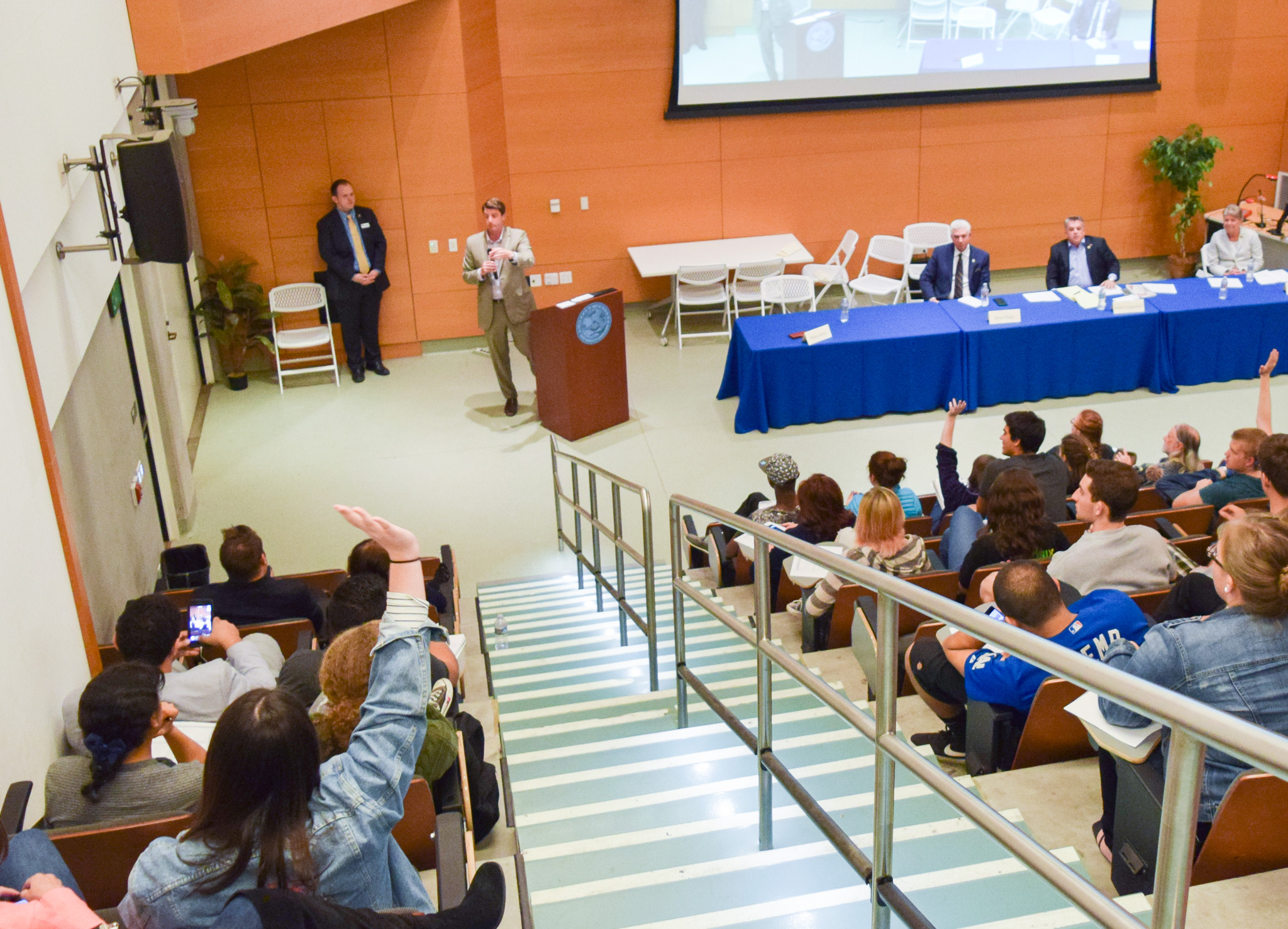 Educator and Environmental Attorny Henry Stern, candidate for California State Senate, answers questions from the audience.